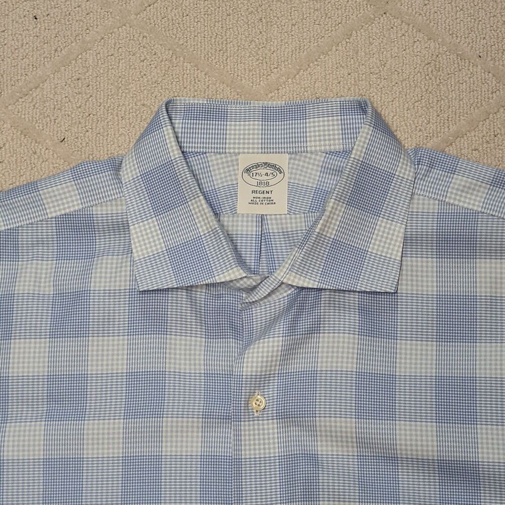 Brooks Brothers Shirt Mens 17.5 4/5 Regent Plaid Cotton Long Sleeve Non Iron